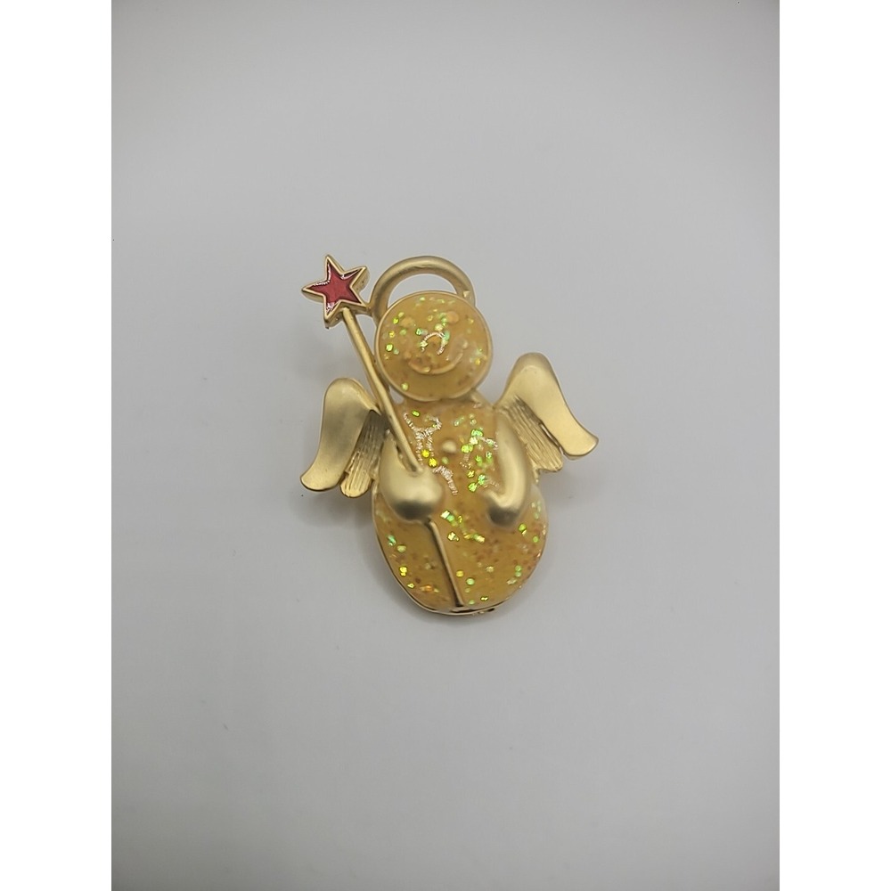 Vintage GG Womens Angel Brooch Pin Yellow‎ Star Wings Jewelry Costume